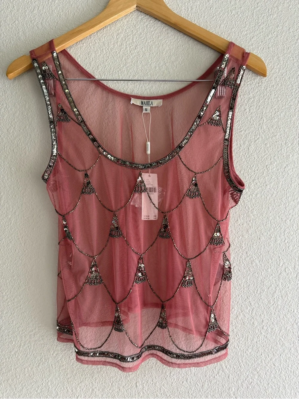 Anthropologie Mahila Beaded Sheer Tank Size S - Picture 3 of 9